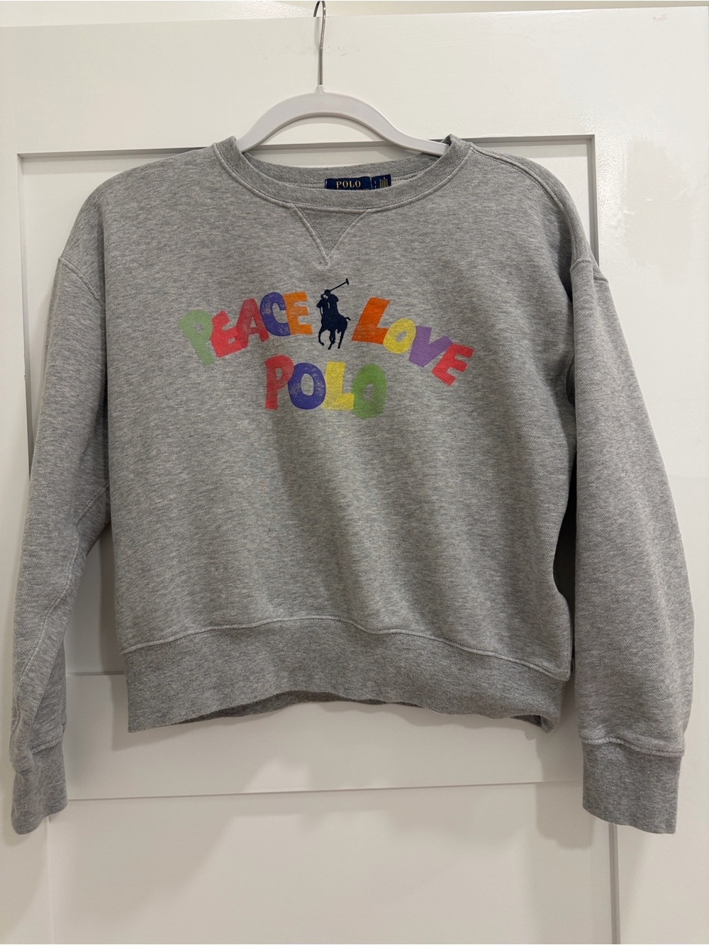 Polo Ralph Lauren Peace Love Polo Sweatshirt Gray Multicolor Graphic Crewneck S